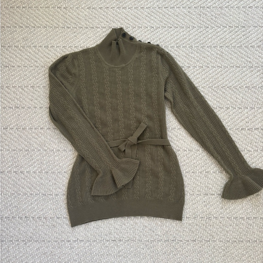 Burberry Women’s Olive Green 100% Cashmere Women's Belted Sweater